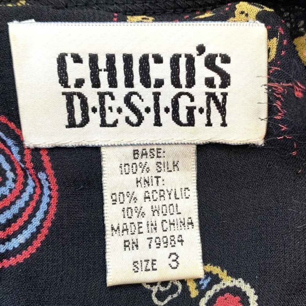 Chico’s Knit Cardigan Sweater Black Burgundy Abstract Animal Print Art Silk Wool - Image 7