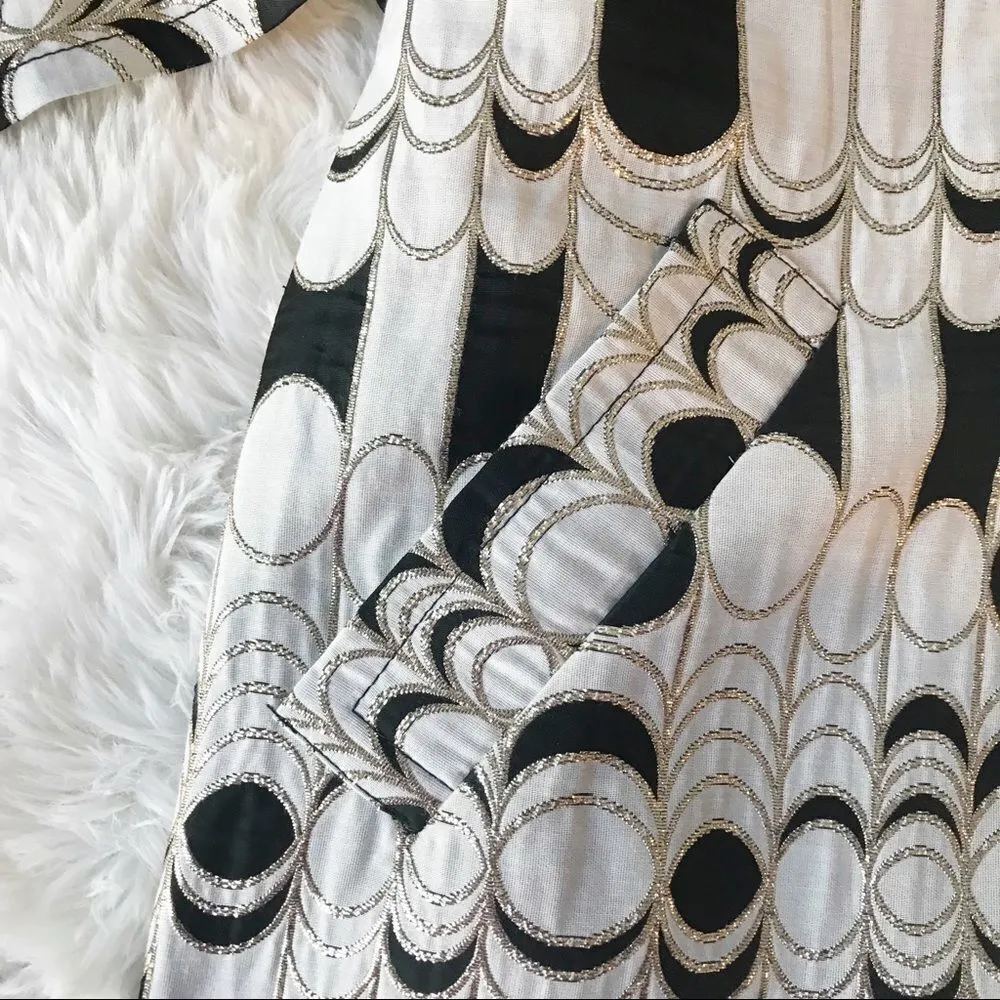 TRINA TURK Belted Trench Coat Metallic‎ Print Jacquard Black Cream Size 4 - Image 6