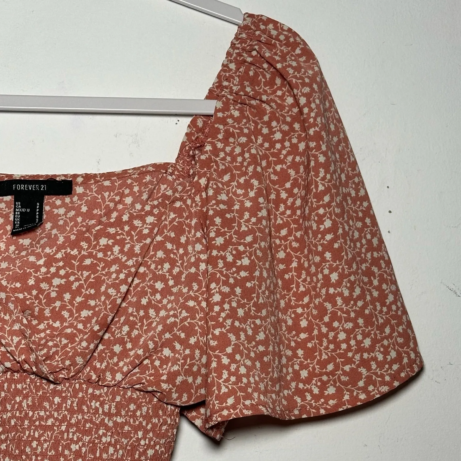 FOREVER 21 Womens Floral Print Square Neck Shirred Crop Top rust Orange Size S - Image 6