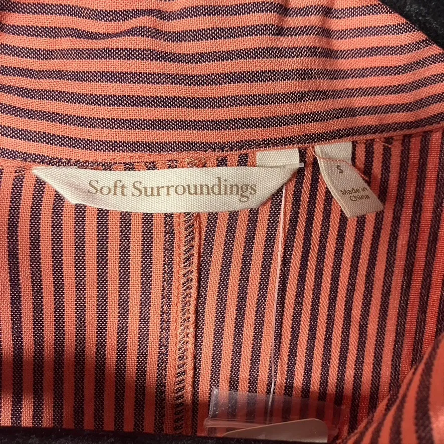 Soft Surroundings Sasha Shirt Navy Coral Stripe Button Up Viscose Women's Small - Image 2