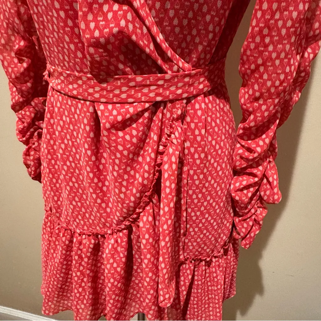 All Saints heart  Patterned ruffle wrap mini Long Sleeve  chiffon Dress S - Image 3