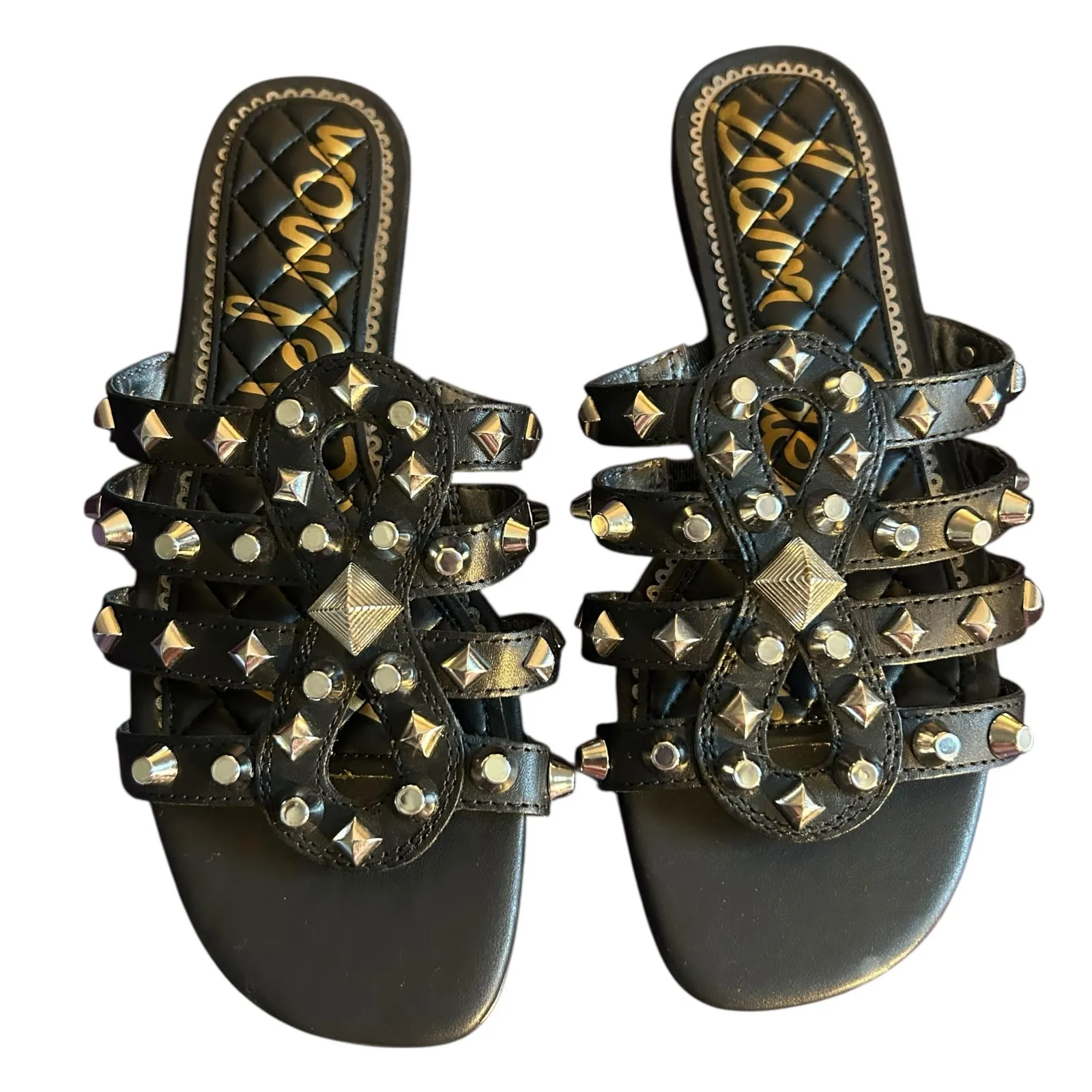 Sam Edelman Black Beatris Leather Sandals NWOT SZ 6.5 Studded Slip On Casual - Image 2