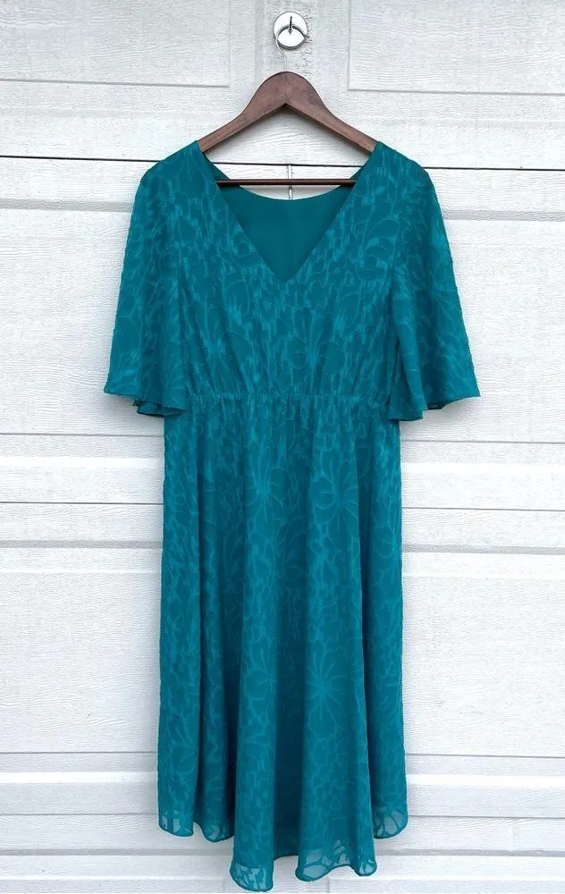 HD in Paris Womens Dress Teal Blue Floral Jacquard V Neck Hi Low Hem Size Small - Image 3