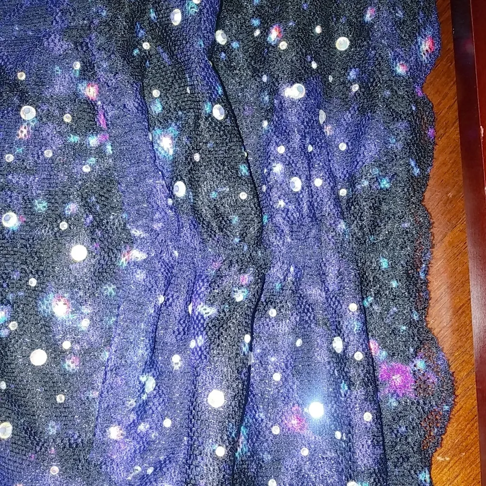 PINK S Galaxy Mesh Strapless Top in Purple Black - Image 10