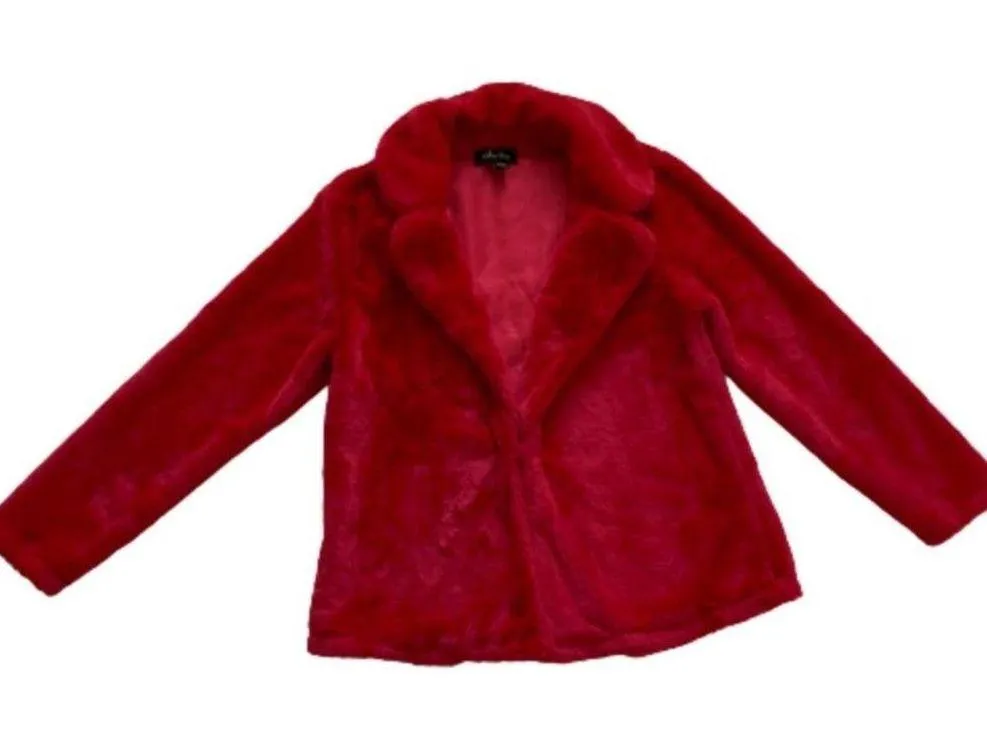 Melissa Paige Coat Faux Fur Red Soft Warm Holiday Teddy Jacket Size Small - Image 12