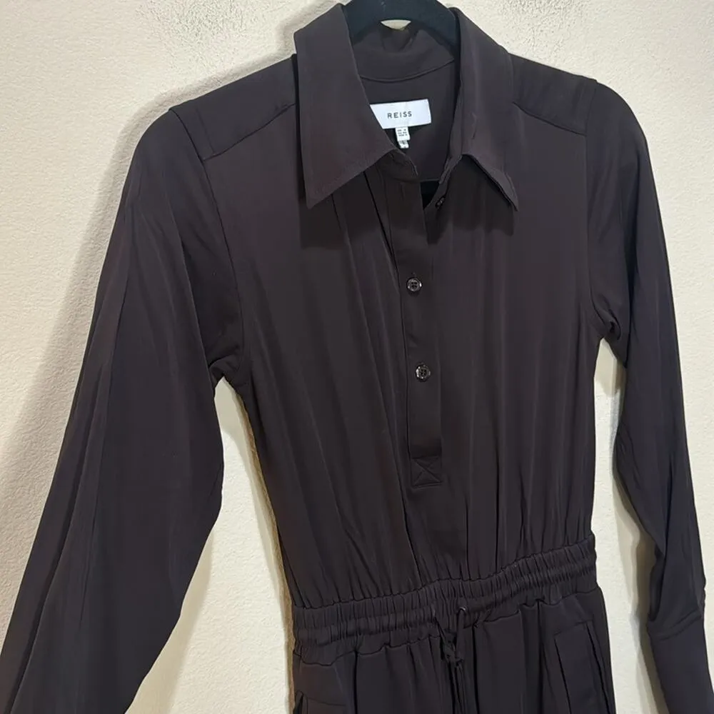 Reiss Astrid Collared Midi Dress- Burgundy Size 0 - Image 4