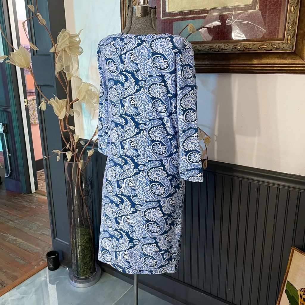 Gretchen Scott Magpie Plentiful Blue Paisley Boat Neck Dress Sz 0/2 Shrimp 💚🎀 - Image 7