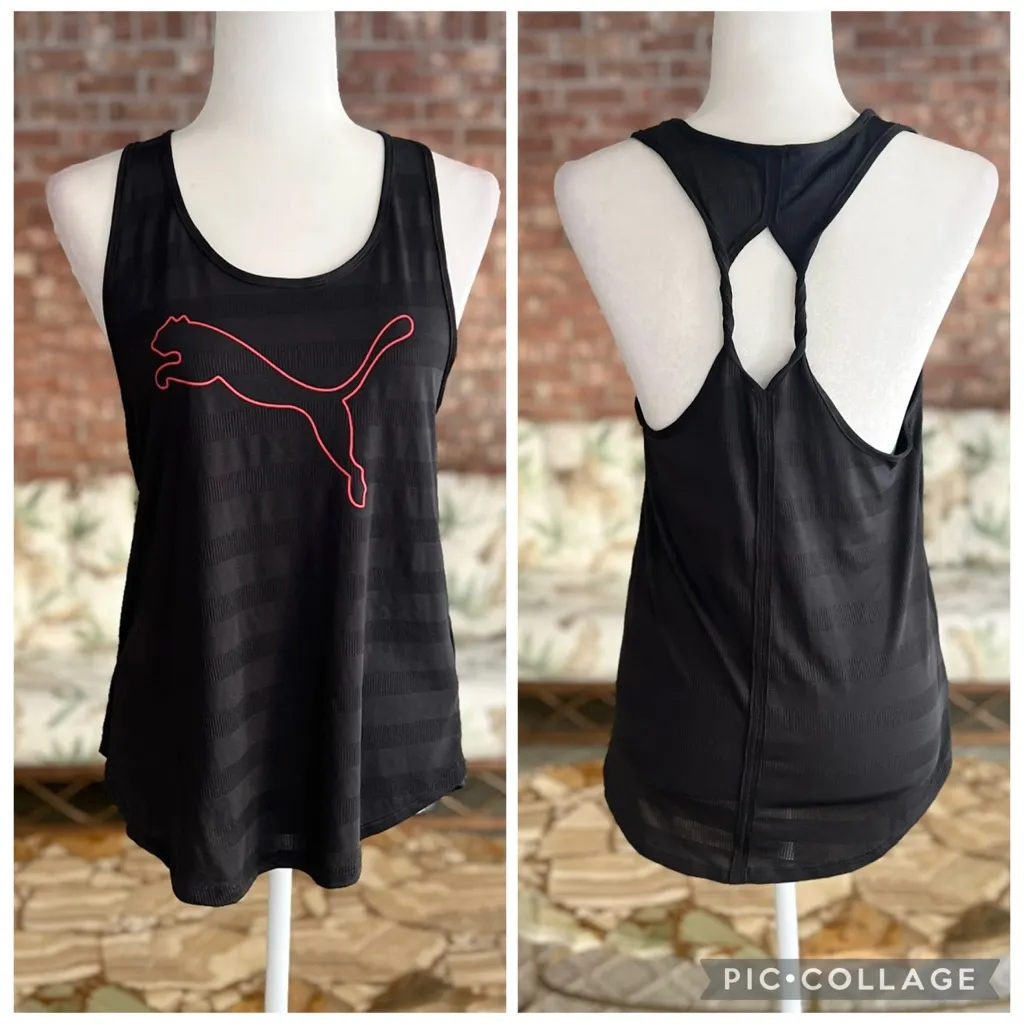 Puma Tank Top Black Striped Twist Back M Gym Workout Running Pilates Athletic - Image 2