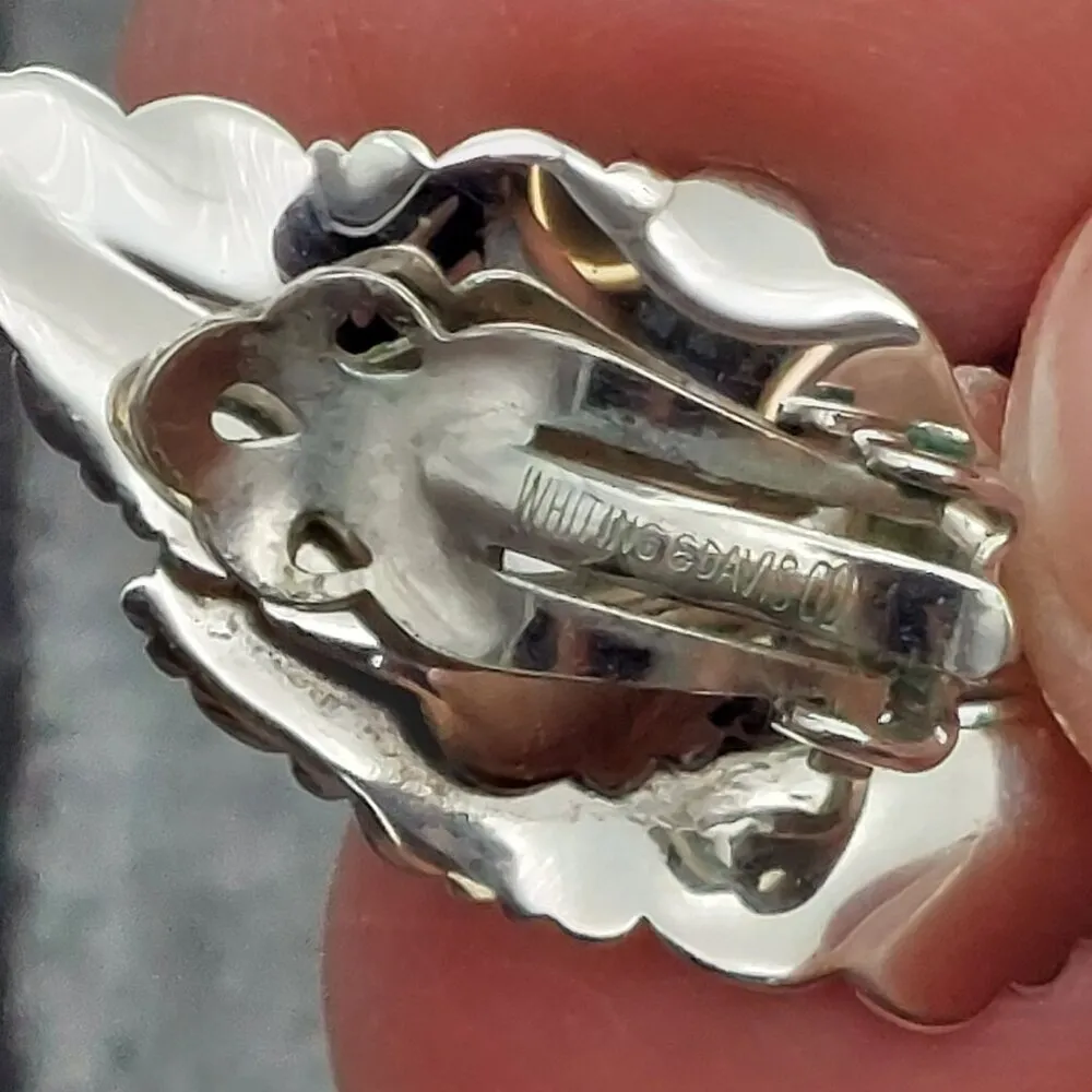 Whiting & Davis Silver Tone Textured Double Leaf Clip On Earrings - Image 5