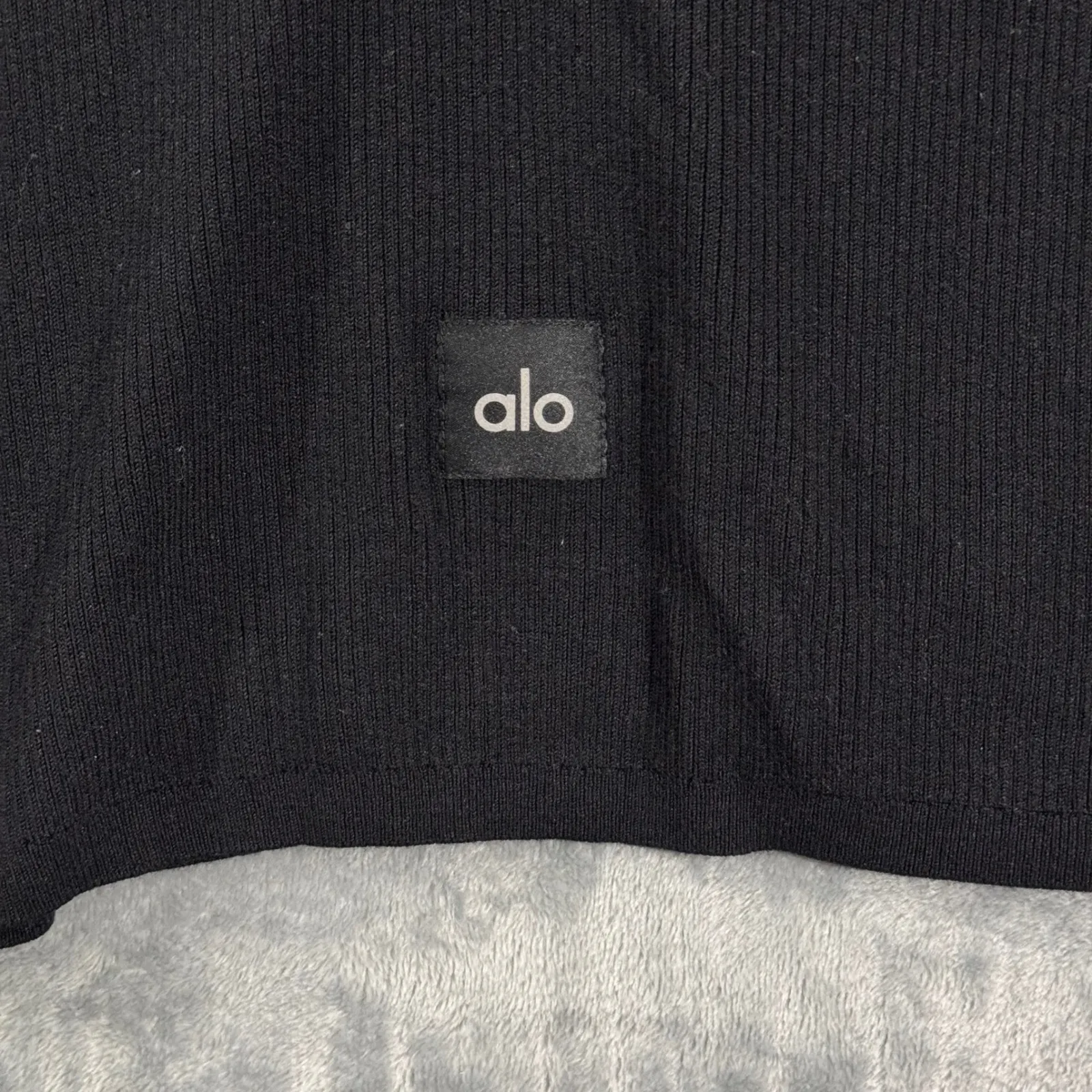 Alo Yoga Knit Salana Cardigan Silver Clasp Black Fine Ribbed Knit Large - Image 10