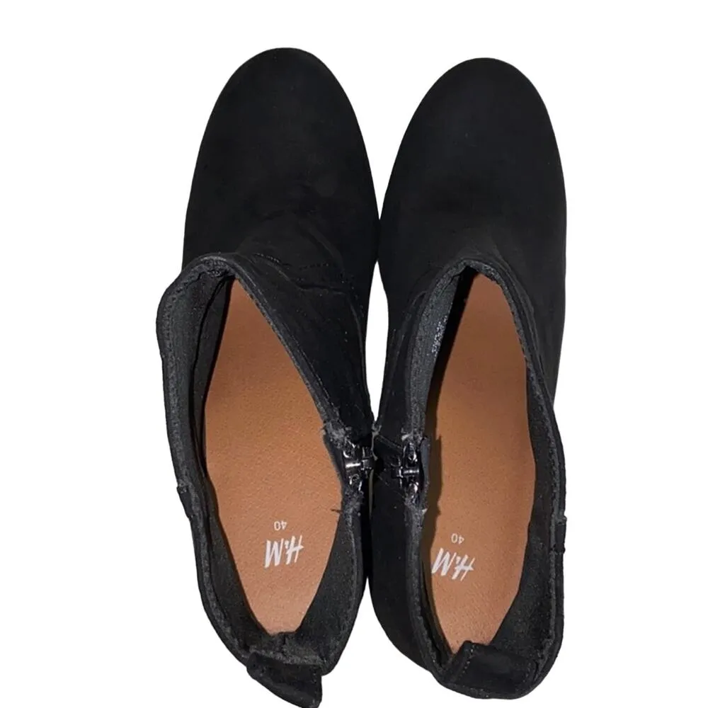 H&M Black Suede Platform Moto Ankle Boots 8.5 - Image 4