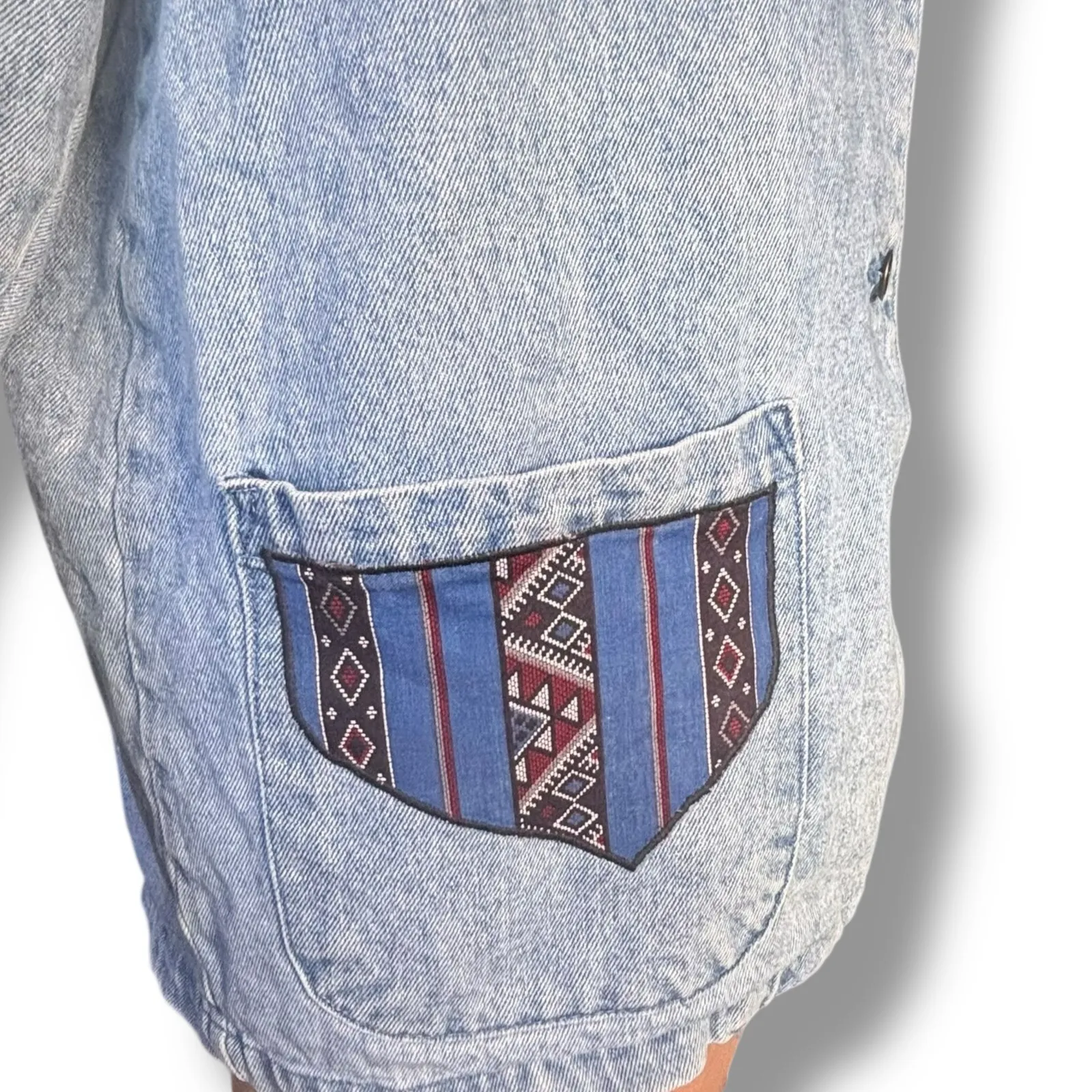 Vintage 90s Frontier Connection Denim Jacket Oversized Blazer Southwestern Art Blue Size M - Image 8