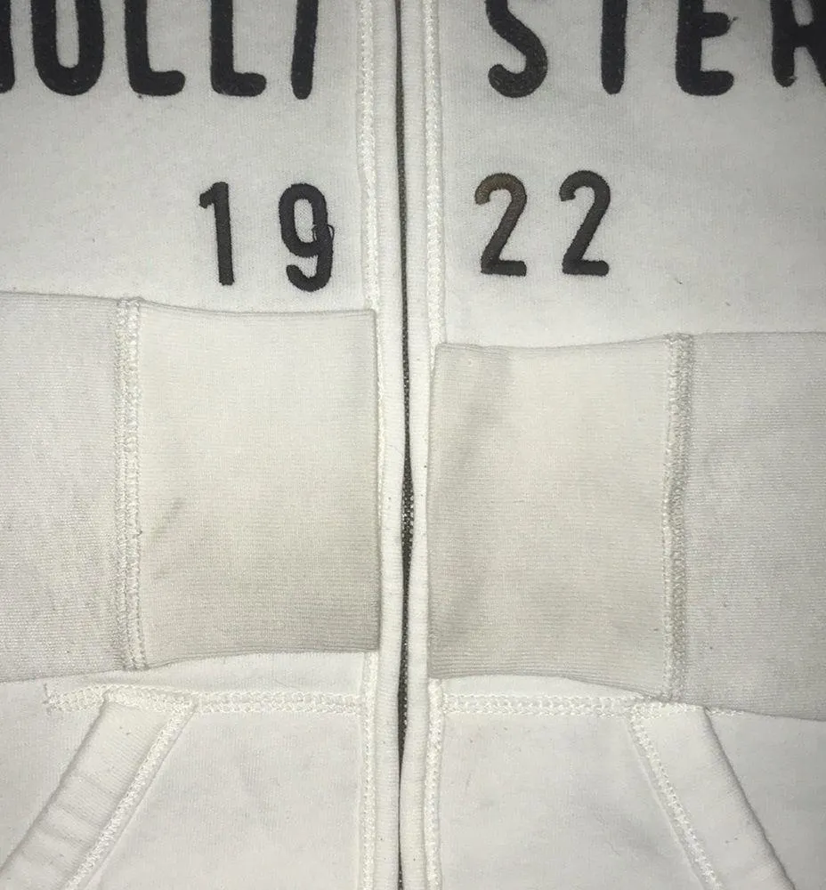 HOLLISTER California 1922 zip up hoodie white with black lettering size M - Image 8