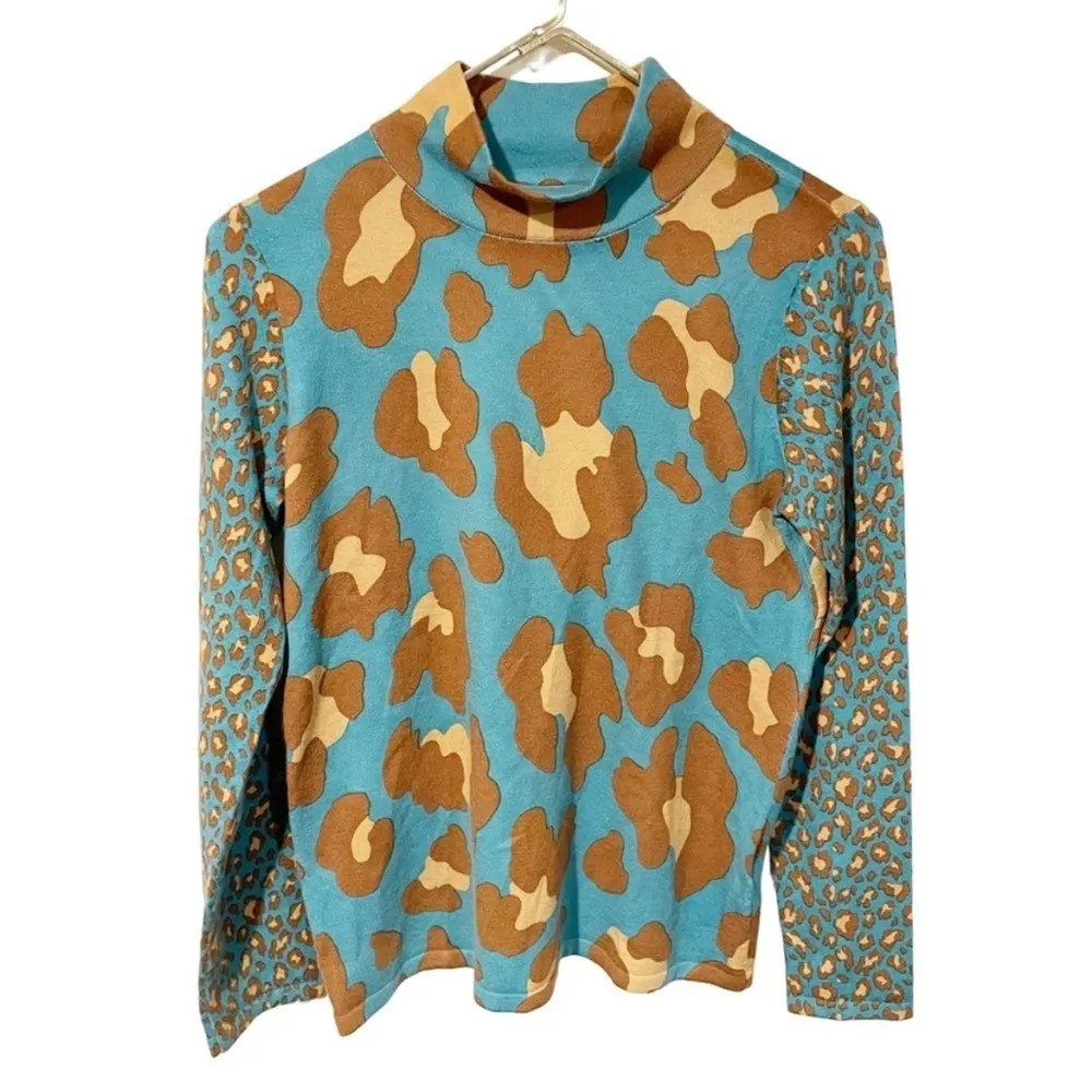 Tyler Boe M Blue Brown Multi Pattern Animal Mock Tunic Long Sleeve Top $175 Size M - Image 3