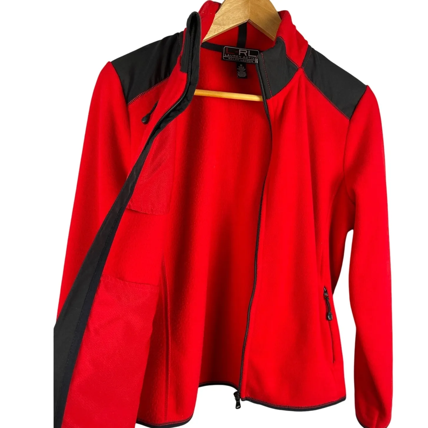Lauren‎ Active Ralph Lauren Bright Red Full Zip Fleece Black Details Size Medium - Image 10