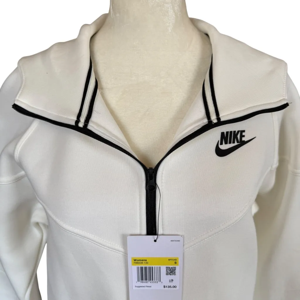 Nike women's pale ivory sportswear tech fleece windrunner full zip hoodie small - Image 9