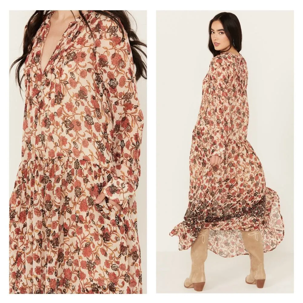 Free People Brown Floral See It Through Maxi Dress Sz.M NWT - Image 5
