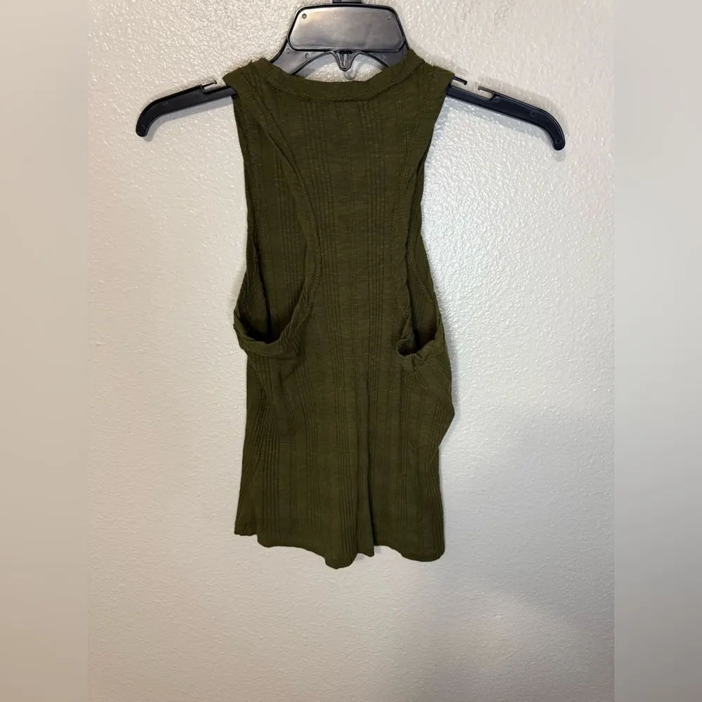 Pilcro Anthropologie Ribbed Racerback Tank in Olive Drab Green size S - Image 4