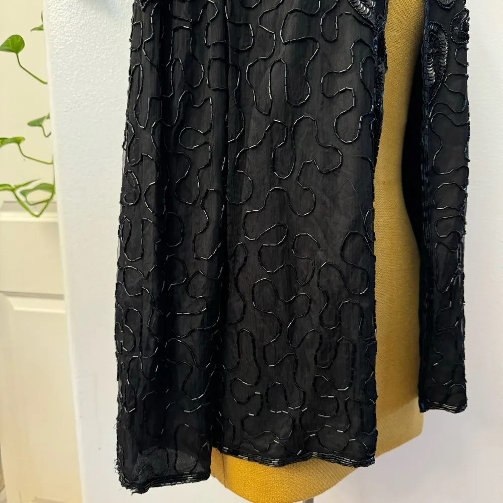 JMD New York Black Sequin Beaded Jacket Party Evening Size Large Open Cardigan L - Image 4
