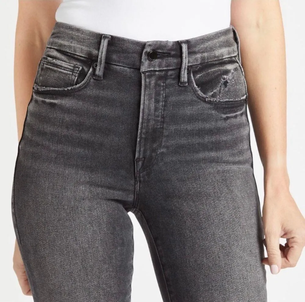 Good American Good Waist Skinny Cropped Distressed Jeans in Black Size 25 - Image 3