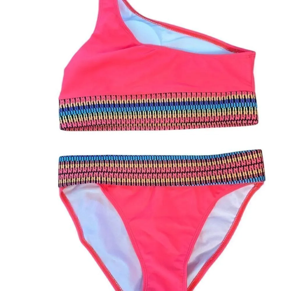 SHEIN Women's Small Neon Pink One-Shoulder Bikini Set 2 Piece - Image 2