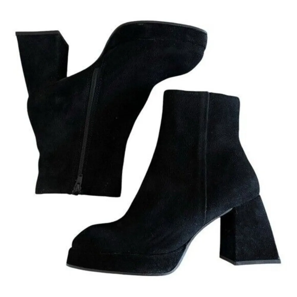 STEVE MADDEN Treasure Black Suede Platform Square Toe &  Heel Booties Size 9.5 - Image 7