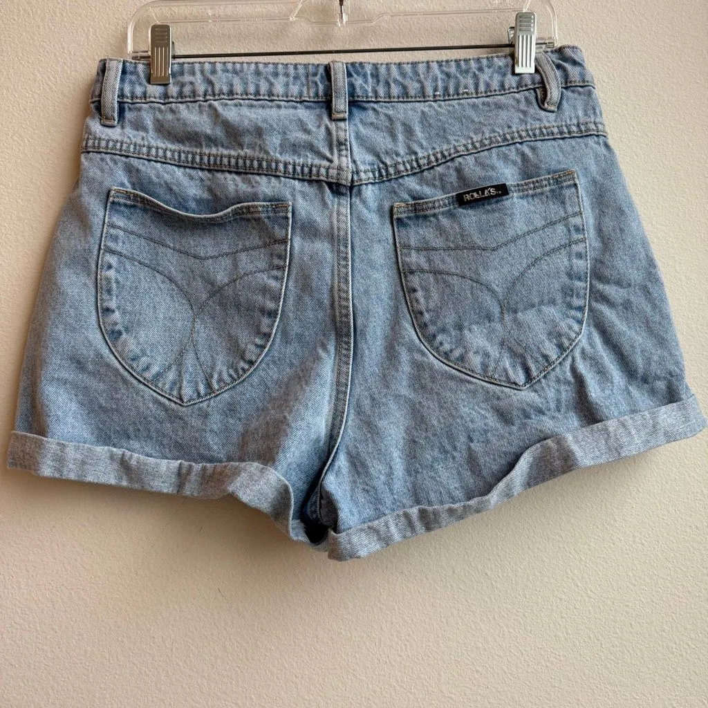 Rollas Dusters High Rise Slim Solid Blue Wash Cuffed Size USA 32 Aussie 14 - Image 3