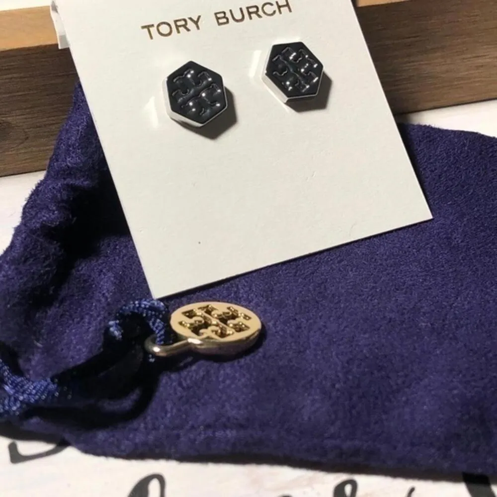 Tory Burch Hexagon Stud Earrings - Elegant Silver Design - Image 5