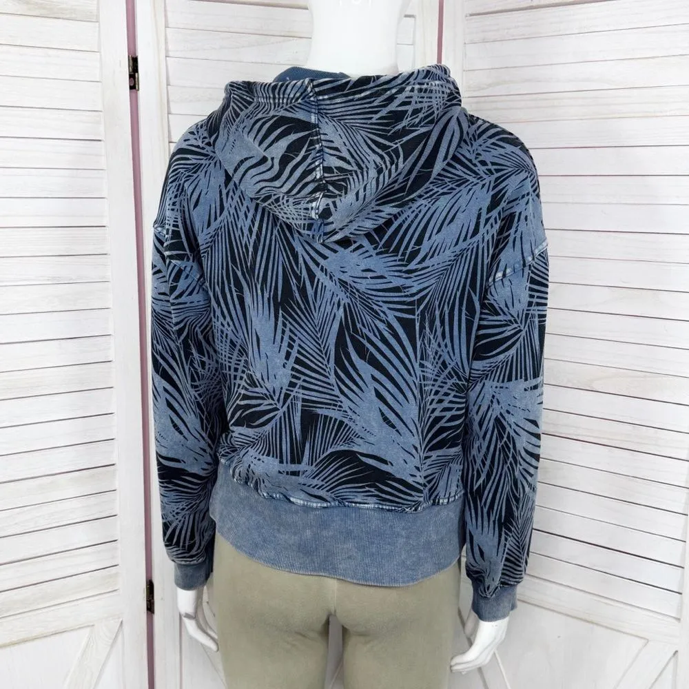 JoyLab Palm Leaf Print Full Zip Hoodie Jacket Distressed Blue XS - Image 4