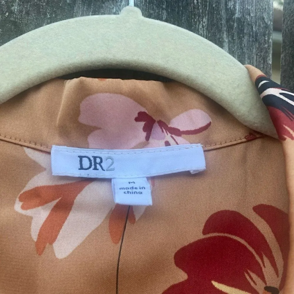 DR2 Gold Satin Floral Button Down Shirt NWT | M Size M - Image 3