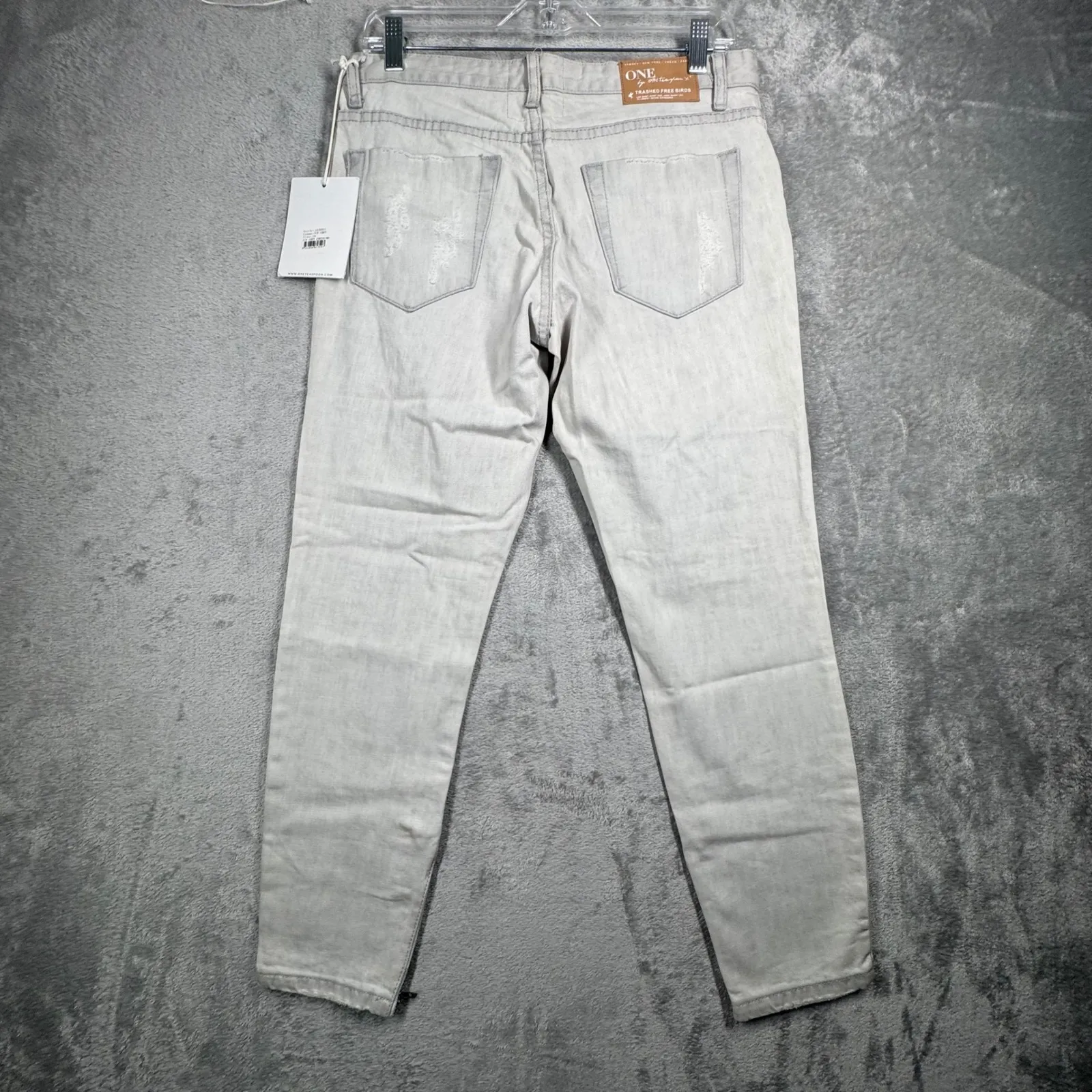 One Teaspoon Jeans Trashed Free Birds 29 Low Rise‎ Skinny Ankle Zip Y2K Grunge Gray - Image 3