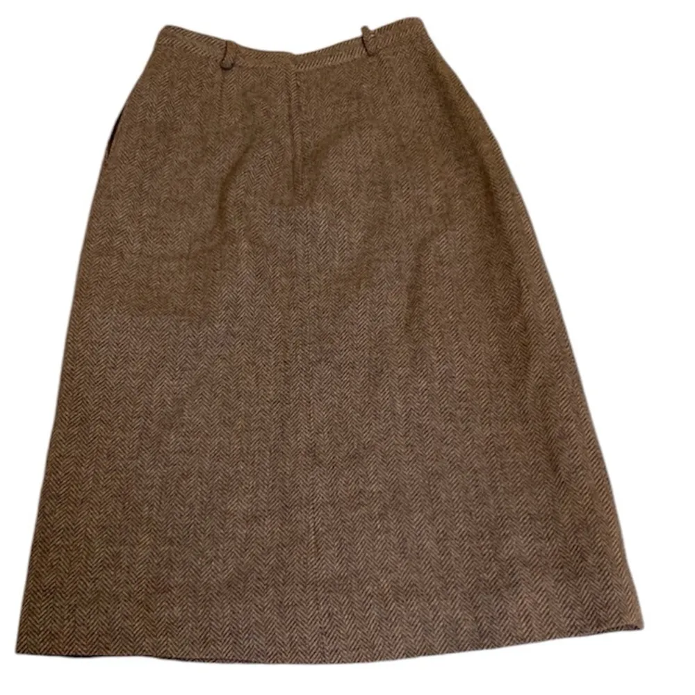 Vintage David Brooks brown herringbone wool skirt size 8 - Image 2
