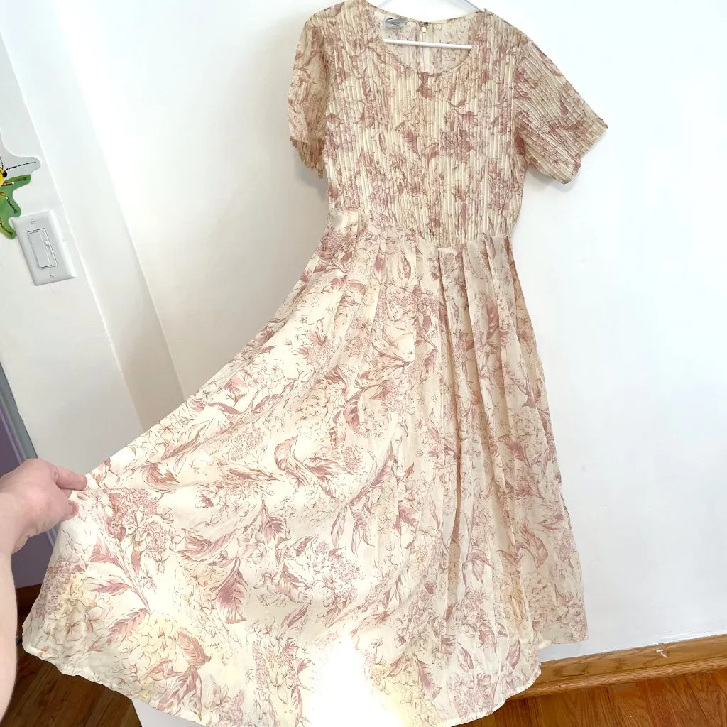 VINTAGE VTG LAURA ASHLEY Cream Beige Pink Floral Cottagecore Midi Tea Dress 12 - Image 12