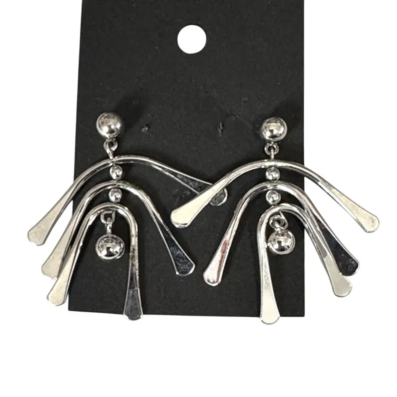 Vintage 70’s Avon Jewelry Silver tone Paddle Drop Chandelier Earrings artsy - Image 2