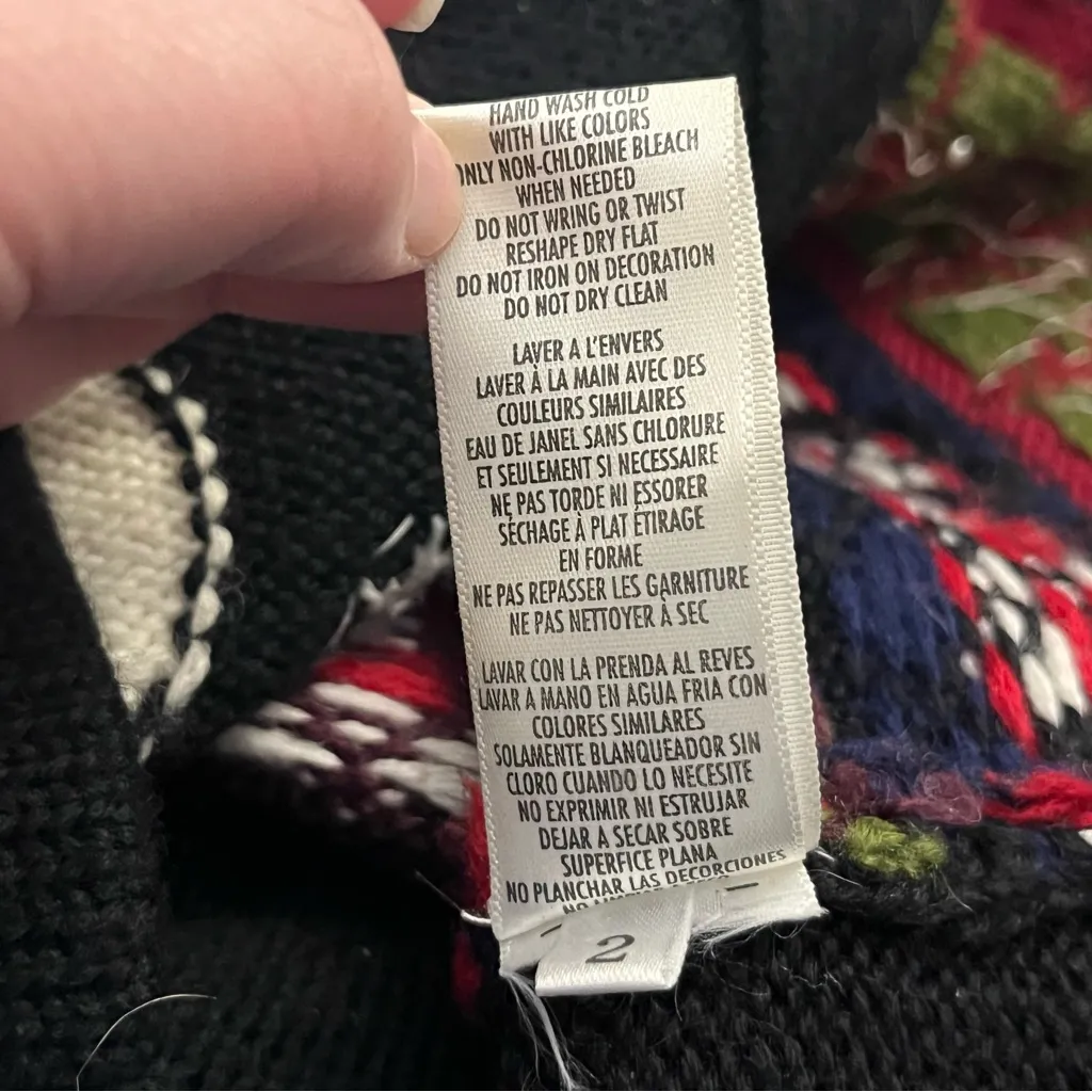 Vintage Y2K Petite Sophisticate Christmas Zip Cardigan Snowman Fair Isle Black S - Image 5