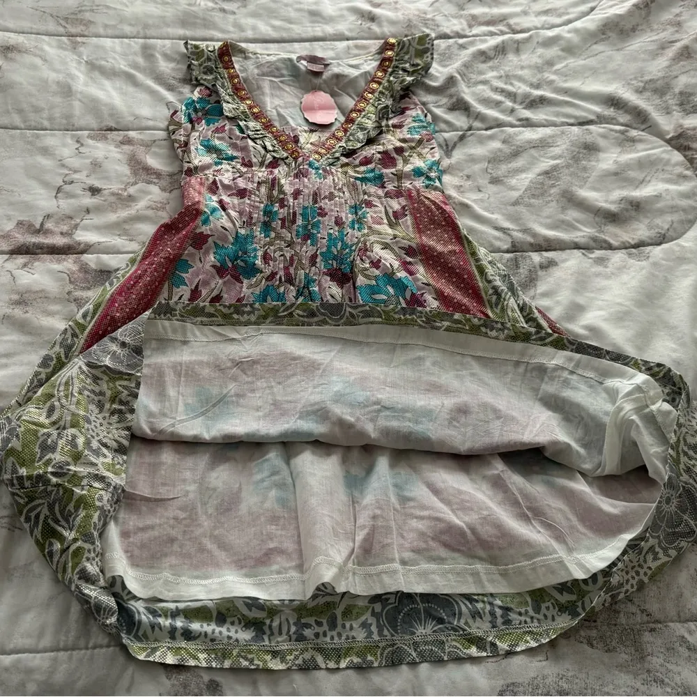 NWT Pura Vida colorful floral V-neck beaded back tie A-line cotton dress, size 2 - Image 6