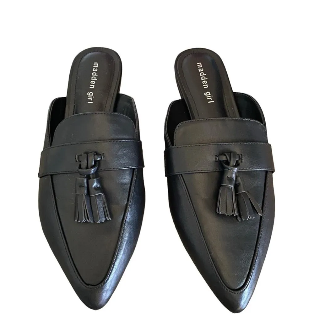 Madden Girl Preppie Black Tassel Mule Slide NWOB size 8 Faux Leather - Image 2
