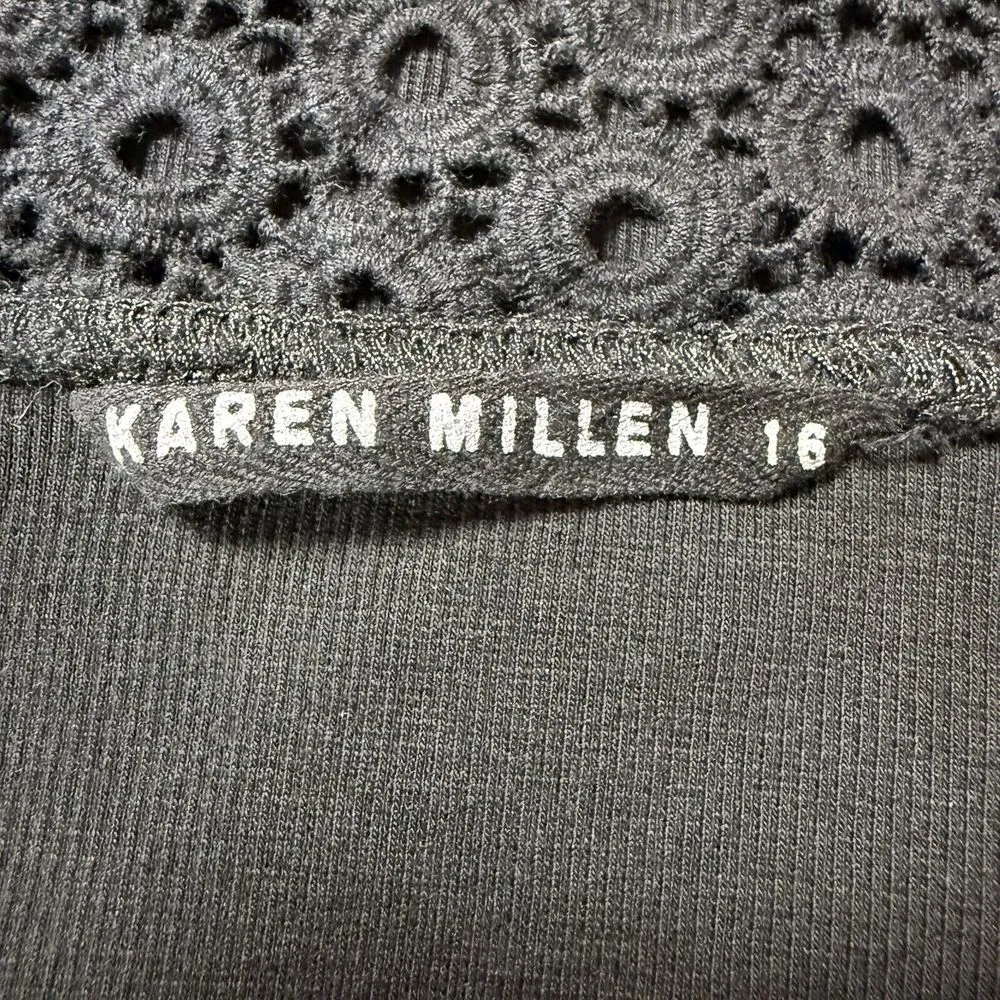 Karen Millen Tank Top‎ 16 (XL) Black Ribbed Scoop Neck Stretch Eyelet Racerback - Image 5
