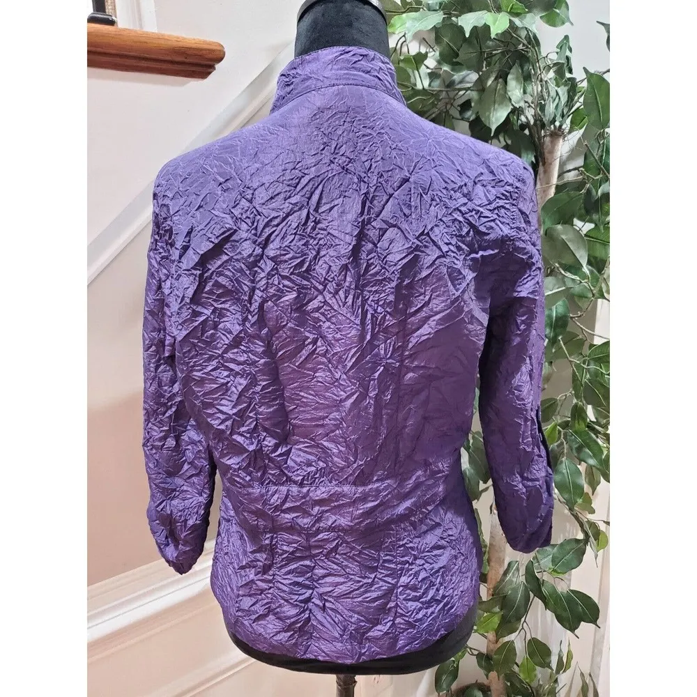 Chico's Women's Purple Polyester Long Sleeve Button Down Ruffle Shirt (0) Small - Image 9