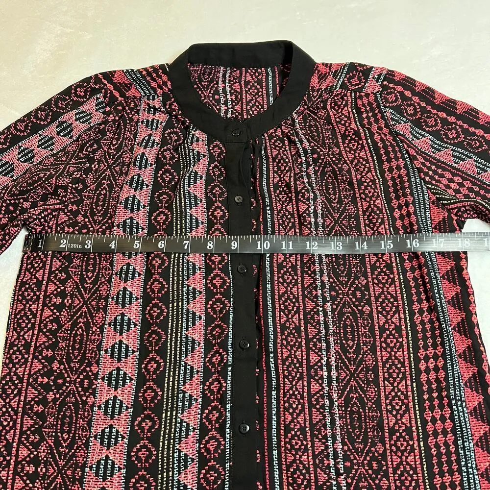 Women's Southwestern Boho Print Half Button Up Shirt Dress Size Medium Casual Pink - Image 6