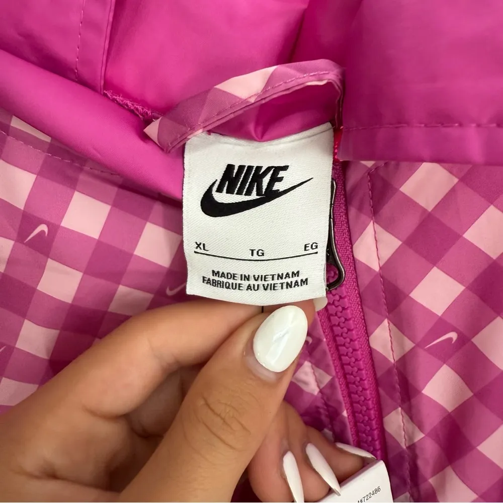 Nike Women’s Size XL Gingham Plaid Windbreaker Jacket Pink Sporty Activewear NWT - Image 5