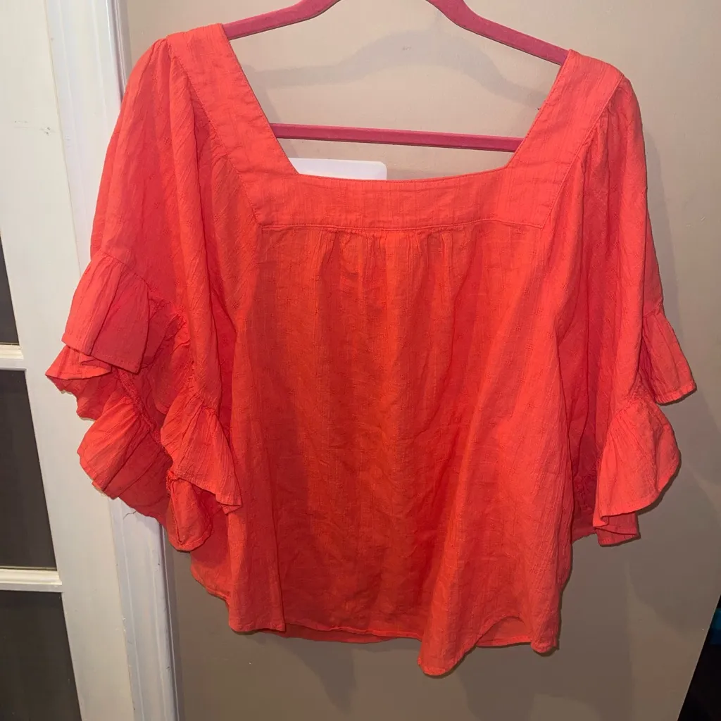 Terra & Sky Coral Ruffle Sleeve Blouse square neck top shirt woman’s 1X 16W 18W - Image 3