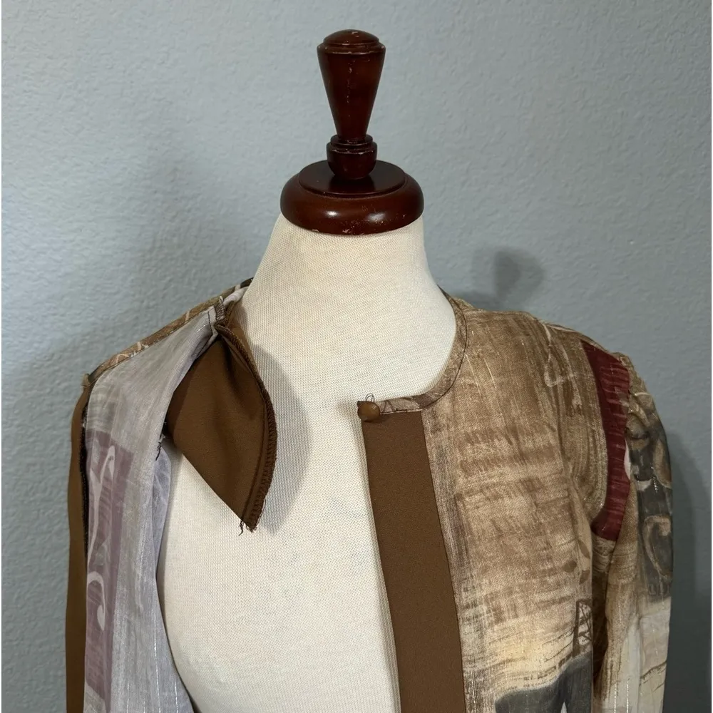 R&M Collection Women Brown Print Design Cardigan Metallic Details Size 18 - Image 7