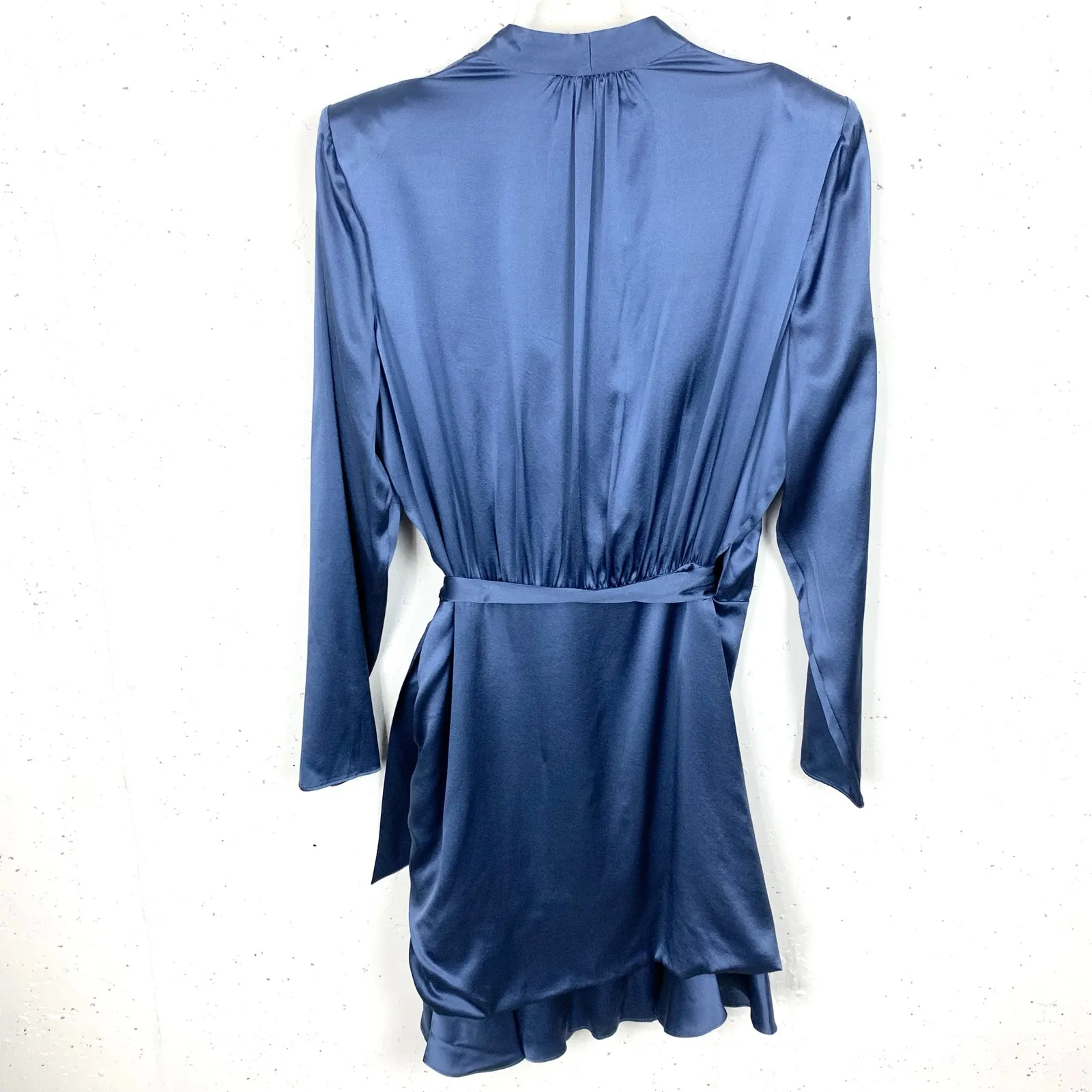Veronica Beard Womens Agatha Ruched Long Sleeve Stretch Silk Dress Blue Size 14 - Image 4