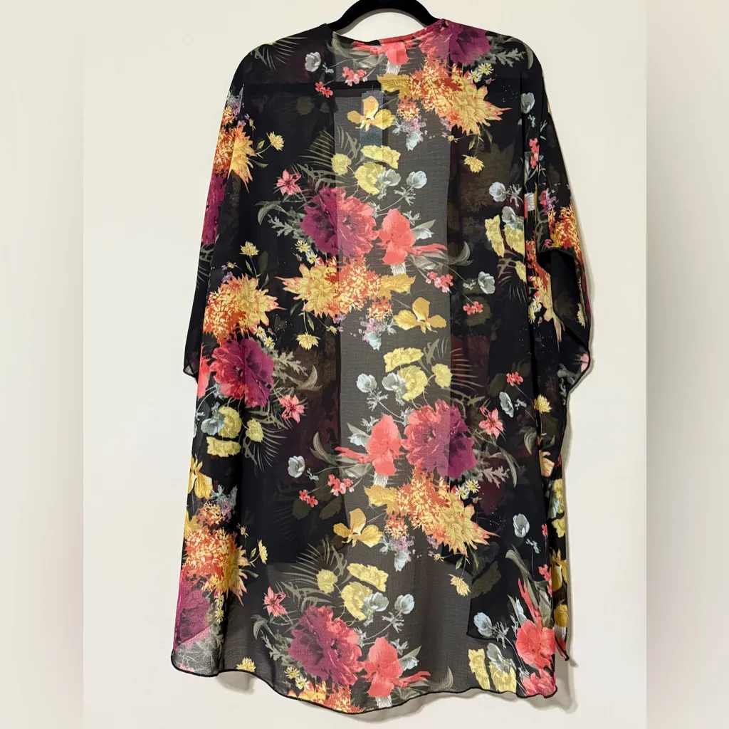EMORY PARK women’s size large black Caley crochet floral detail kimono sheer NWT - Image 8