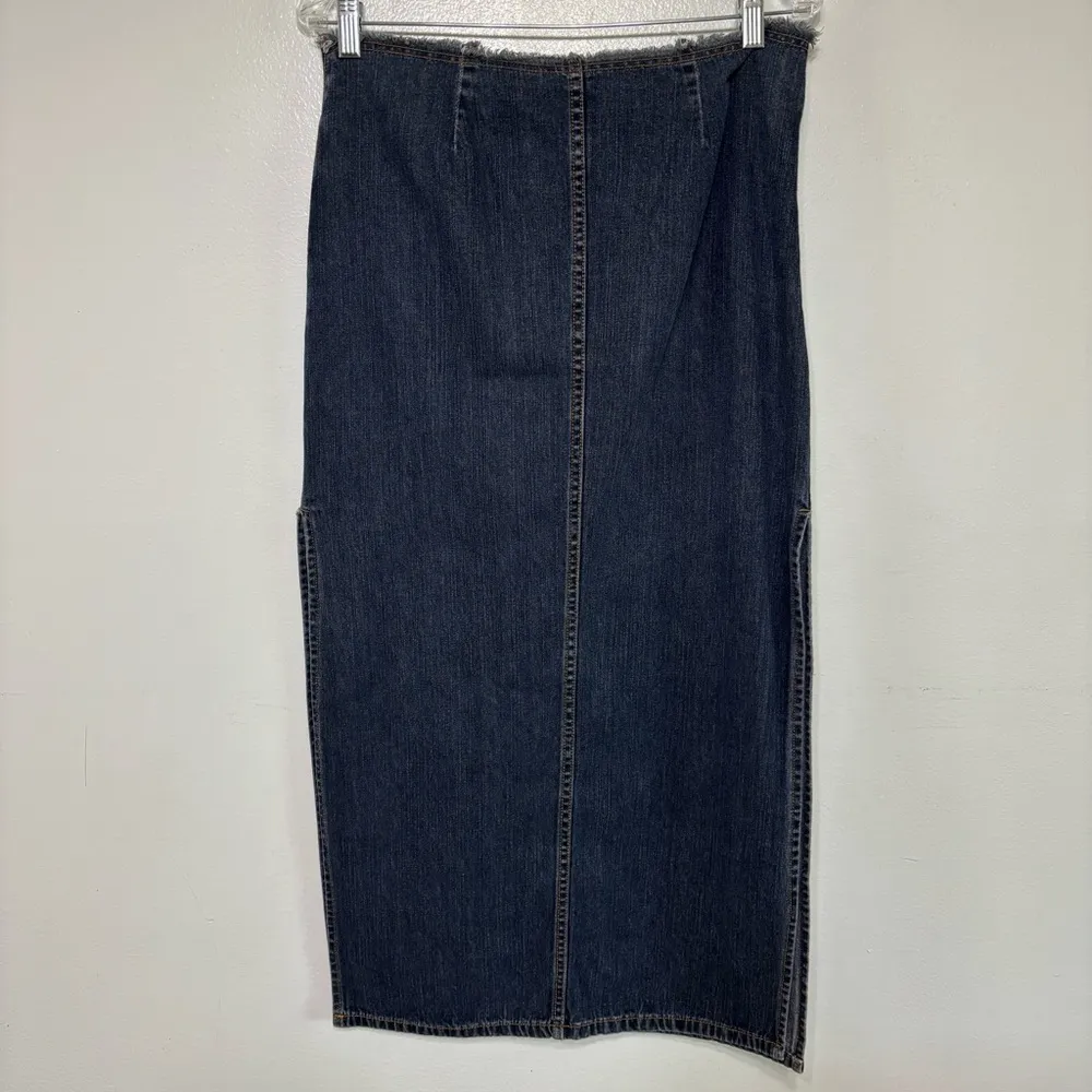 Vintage Bubblegum Y2K Dark Wash Denim Maxi Skirt With Dramatic Side Slits Size 7 - Image 7