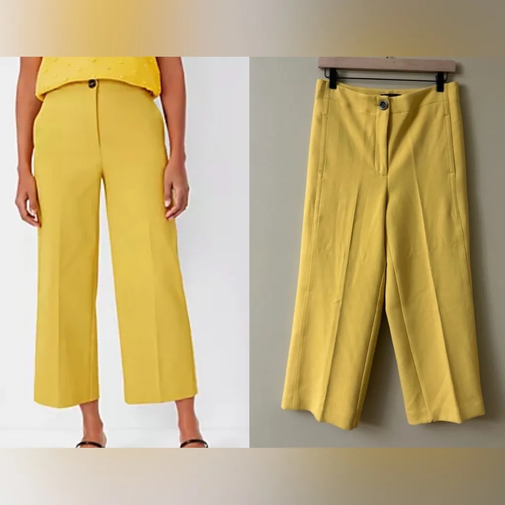 NWOT Ann Taylor The Kate Wide Leg Crop Pant Yellow Size 4 Office Prep - Image 2