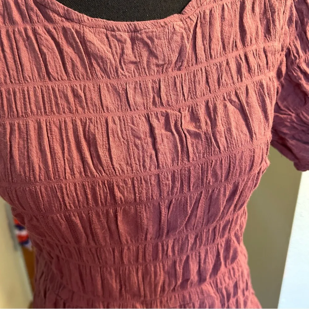 Loveriche mauve short sleeve crinkle midi dress size S boho casual summer - Image 5