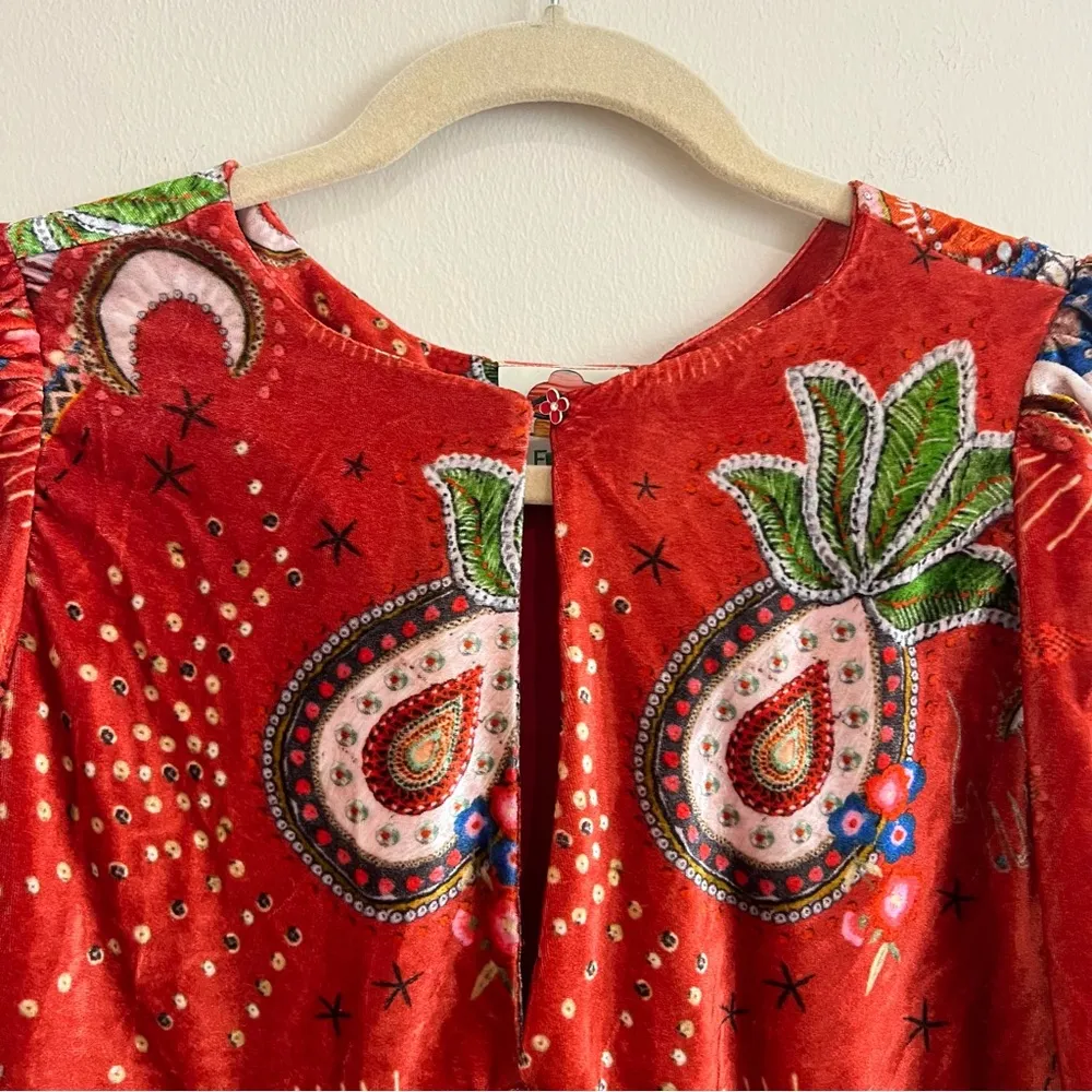 FARM Rio Mystic Red Velvet Midi Dress Size XS - Image 7