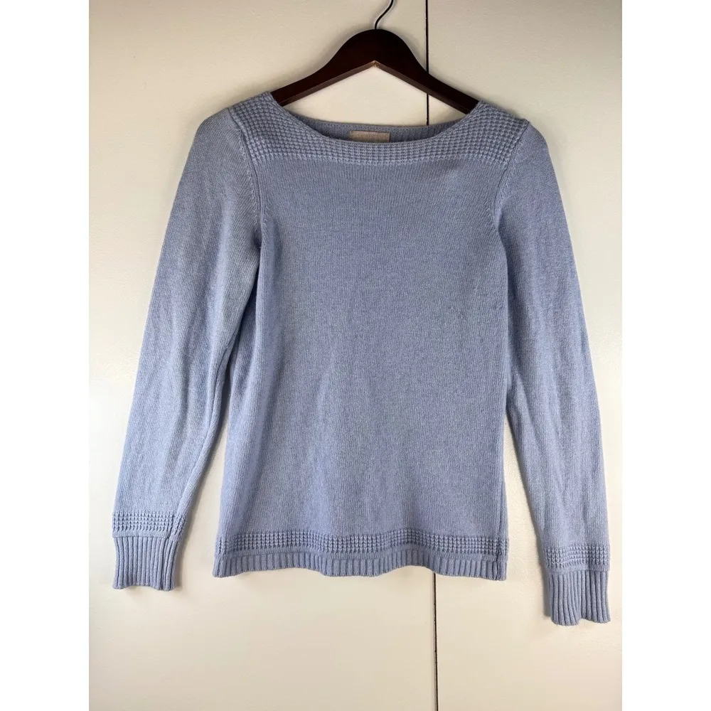 Benedetta B Knit Sweater Medium Blue Long Sleeve Boat Neck Pullover - Image 7